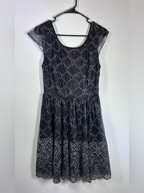 Pins & Needles Size 6 Black Silver Metallic Lace Fit and Flare Mini Dress